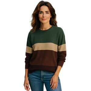 Basic Editions Green and Brown Crewneck Sweater